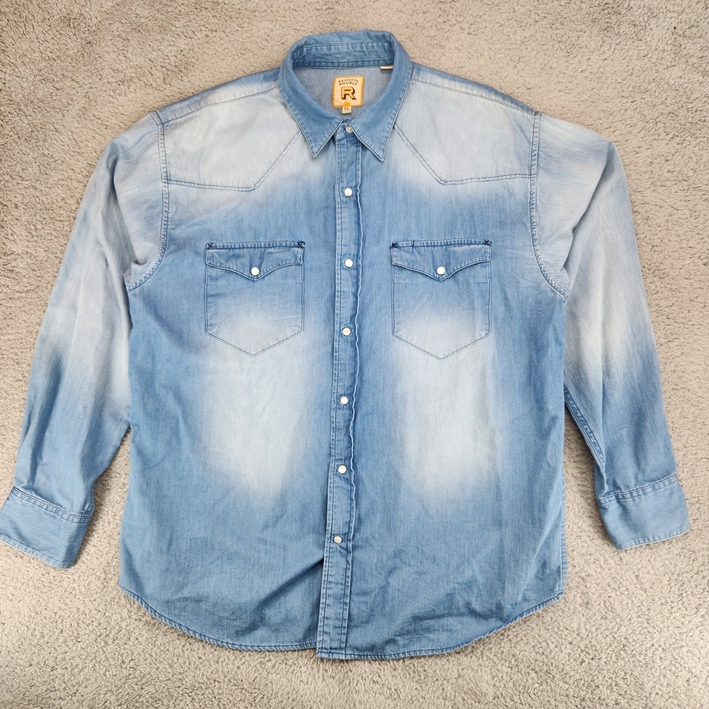 Resistol Double R Pearl Snap Denim Western Button Up Shirt Mens XL Blue